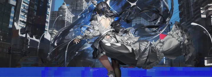 1girl,asymmetrical_legwear,solo,twintails,city,building,very_long_hair,skyscraper,horizontal,skirt,from_behind,frills,socks,dress,long_hair,long_sleeves,floating_hair,black_hair